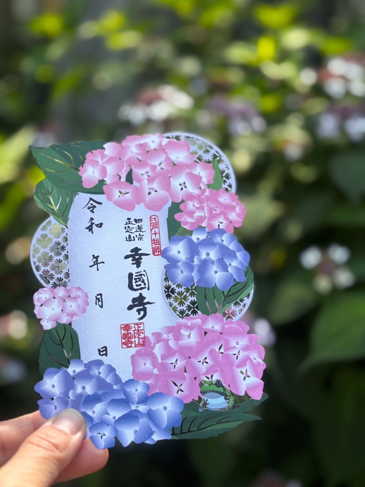 New! 切り絵御朱印　紫陽花とカエル　Hydrangea and Frog ☆ZIP！で紹介☆